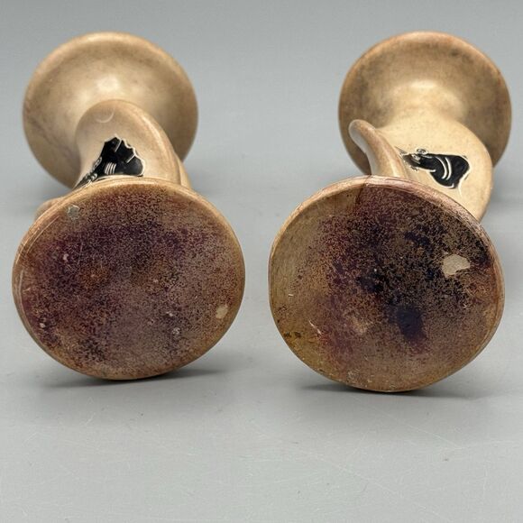 Vtg Carved Handpainted Soapstone Twisted Candlestick Holders Elephant Rhinoceros - Picture 7 of 8